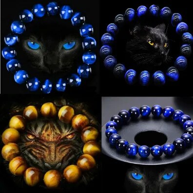 Bracelet de protection tigre bleu et lion jaune